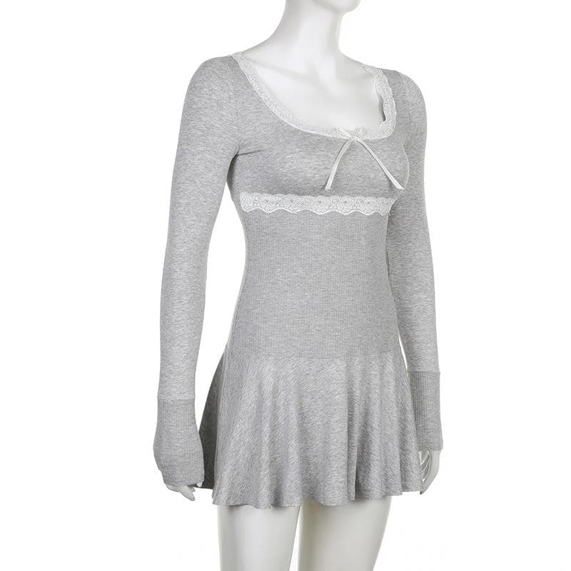 Coquette Core Black Lace Square Neck Long Sleeve Mini Dress | Fall Chic