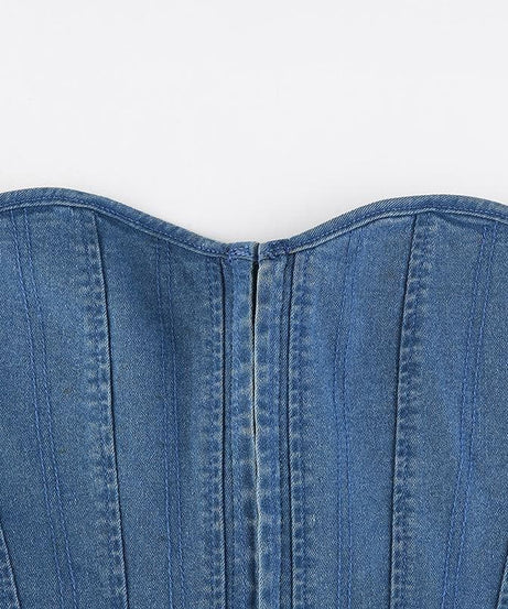 Y2K Edgy Denim Corset Top | Strapless Sweetheart Bustier for Fall Style
