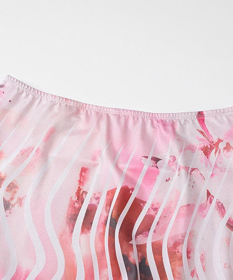 Effortless Chic Pink Floral Halter Crop Top & Maxi Skirt Set - Resort Ready Deep V Ruffle Co-ord for Tropical Getaways