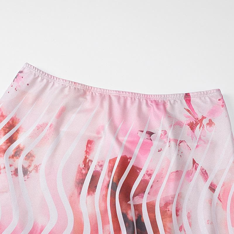 Effortless Chic Pink Floral Halter Crop Top & Maxi Skirt Set - Resort Ready Deep V Ruffle Co-ord for Tropical Getaways