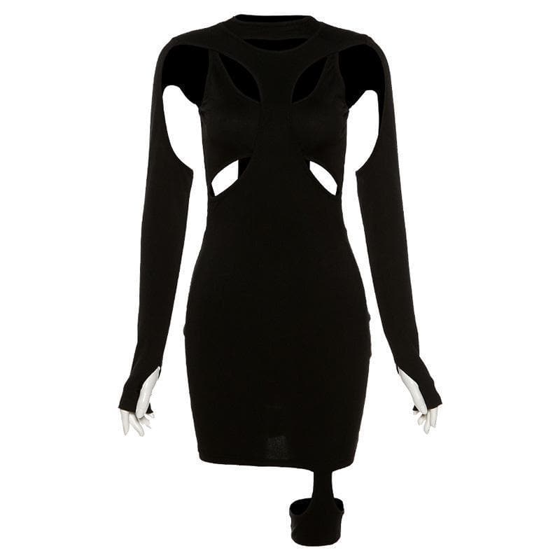 Daring Diva Black Cut-Out Bodycon Mini Dress - Spooky Chic for Fall Parties & Night Out