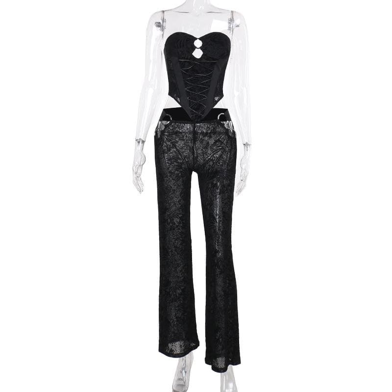 Velvet O-Ring Corset & Cut-Out Pant Set: Your Edgy Fall & Holiday Night Out Look