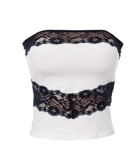 Chic Black Lace Trim Tube Top - Trendy Strapless Crop for Fall Layering & Nights Out