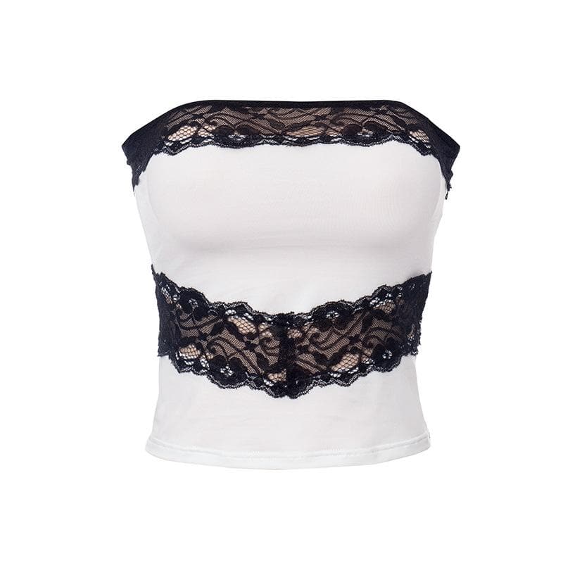 Chic Black Lace Trim Tube Top - Trendy Strapless Crop for Fall Layering & Nights Out