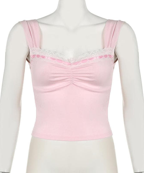 Blushing Pink Coquette Lace Cami Top | Ruched Sweetheart & Fall Layering Essential