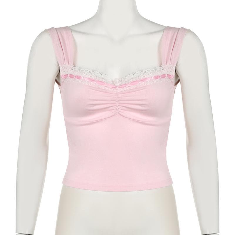 Blushing Pink Coquette Lace Cami Top | Ruched Sweetheart & Fall Layering Essential