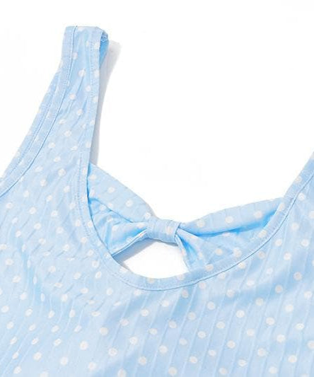Women's Light Blue Polka Dot Swim Dress with Bowknot Detail & Shorts – Your Fall/Winter Vacation Essential