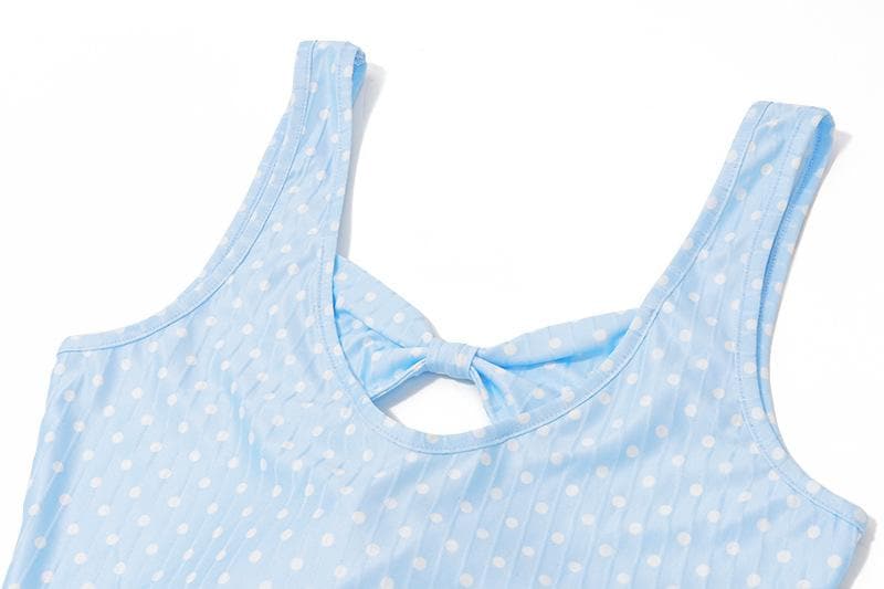 Women's Light Blue Polka Dot Swim Dress with Bowknot Detail & Shorts – Your Fall/Winter Vacation Essential