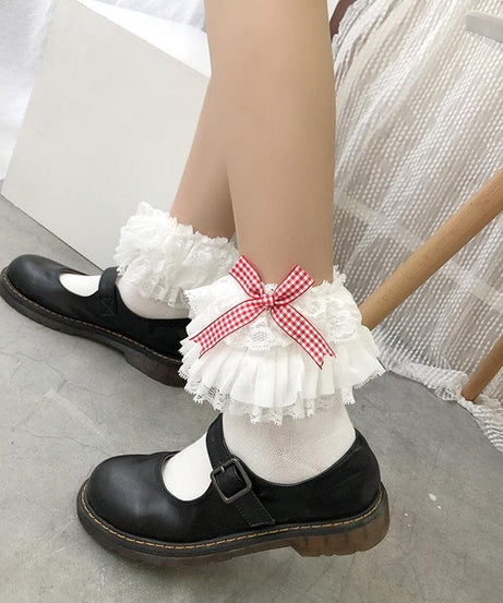Sweet Gingham Bow Ruffled Lace Ankle Socks | Vintage-Inspired Fall Charm