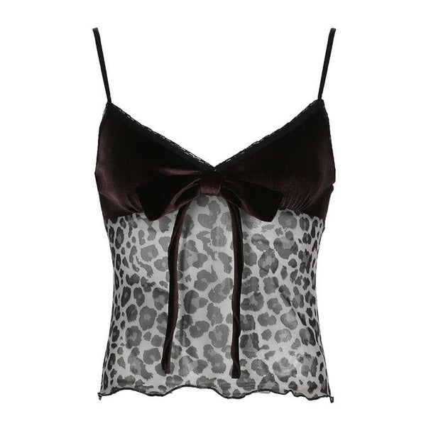 Fall Luxe: Velvet & Leopard Print Bow Cami Top - Chic Y2K Style for American Women