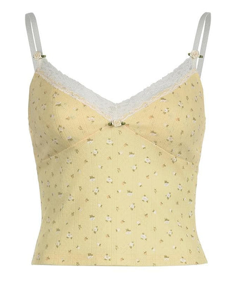Cottagecore Dream: Dainty Yellow Floral Lace Cami Top – Your Sweet Fall Layering Essential