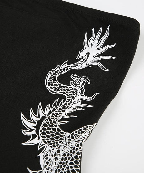 Slay the Scene: Edgy Dragon Print Strapless Romper - Your Ultimate Fall & Halloween Party Statement