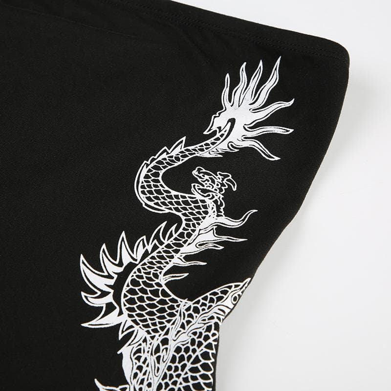 Slay the Scene: Edgy Dragon Print Strapless Romper - Your Ultimate Fall & Halloween Party Statement