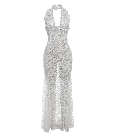 Daring White Lace Halter Cut-Out Maxi Dress - The Ultimate Statement for Fall Galas & Holiday Celebrations