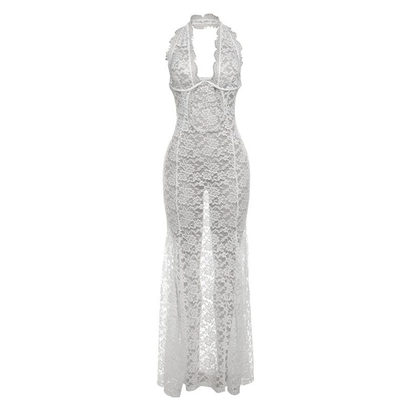 Daring White Lace Halter Cut-Out Maxi Dress - The Ultimate Statement for Fall Galas & Holiday Celebrations