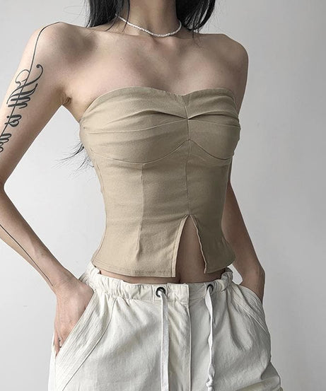 Effortless Chic Sweetheart Ruched Tube Crop Top - Your Go-To Strapless for Fall