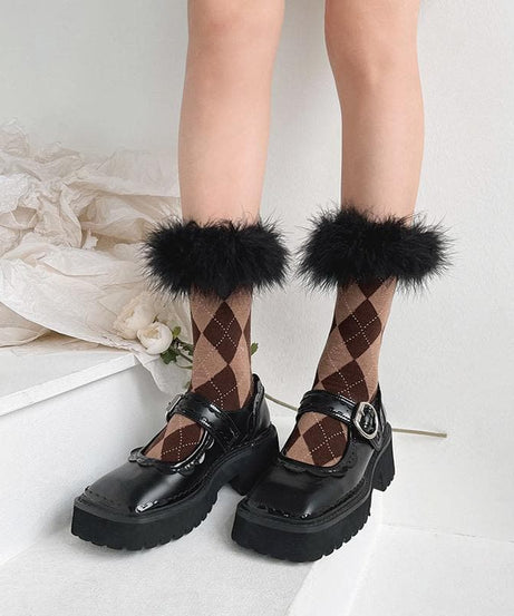 Cozy Fall Argyle & Faux Fur Statement Socks for Women