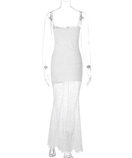 Sophisticated "Winter White" Lace Maxi Slip Dress - Fall Events & Holiday Glamour
