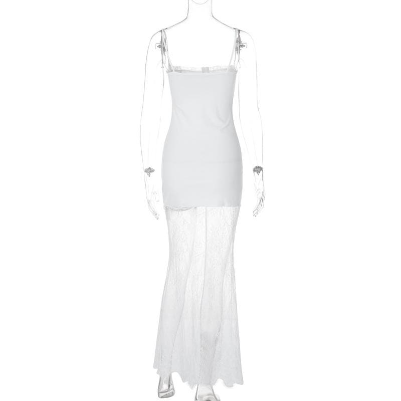 Sophisticated "Winter White" Lace Maxi Slip Dress - Fall Events & Holiday Glamour