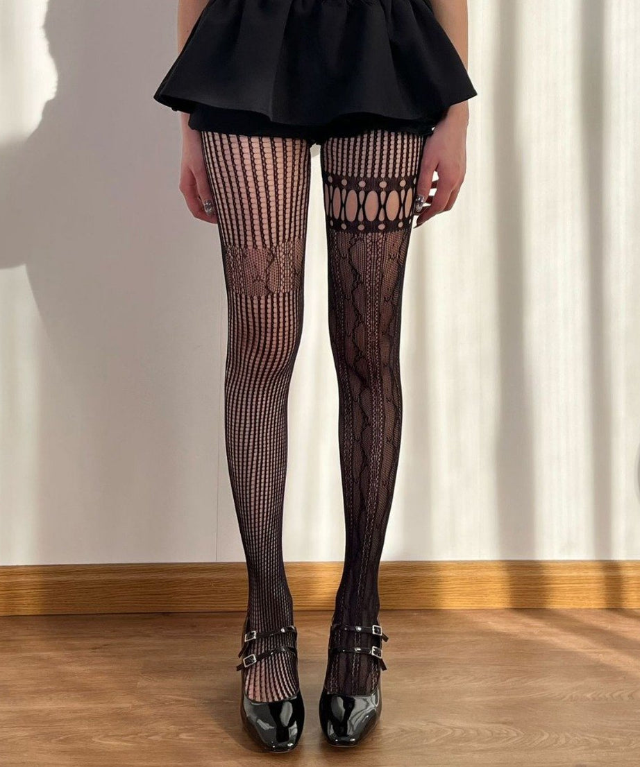 Fall's Hottest Statement: Asymmetrical Hollow-Out Fishnet Tights for Edgy Halloween & Beyond