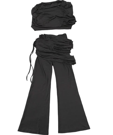 Chic Black Draped & Ruched Two-Piece Set | Your Fall & Holiday Event Essential