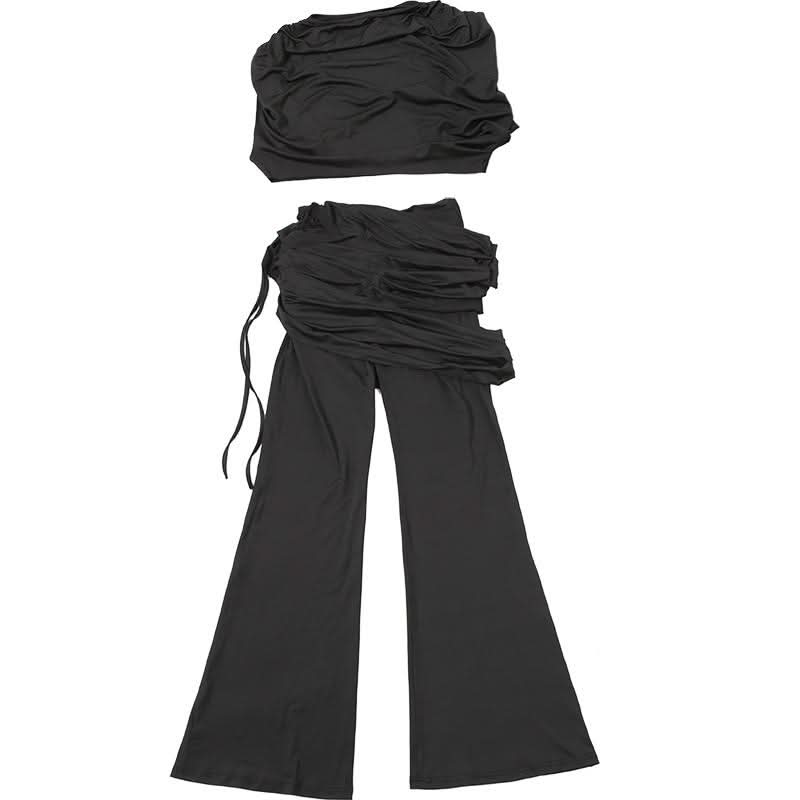 Chic Black Draped & Ruched Two-Piece Set | Your Fall & Holiday Event Essential