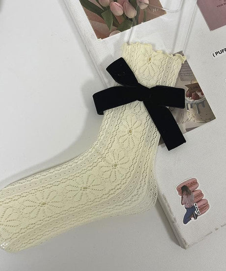 Coquette Chic Lace Ruffle Ankle Socks with Velvet Bows | Fall Fashion Trend