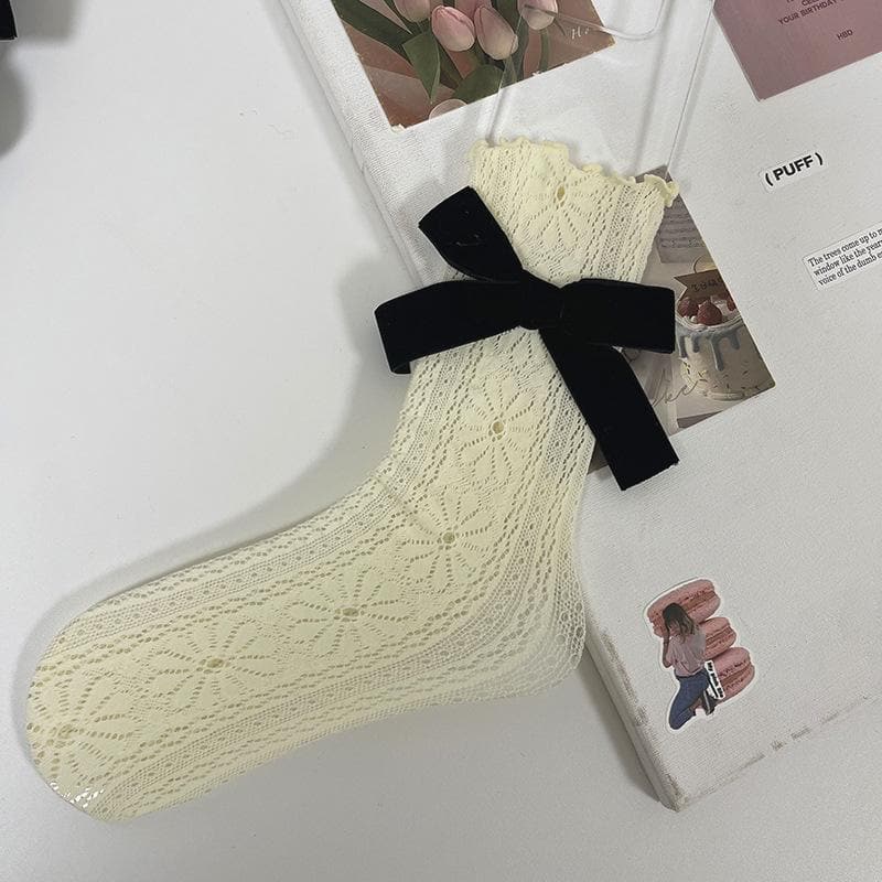 Coquette Chic Lace Ruffle Ankle Socks with Velvet Bows | Fall Fashion Trend