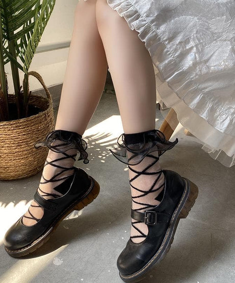 Lace-Up Look Ruffle Sheer Ankle Socks | Trendy Fall & Halloween Style