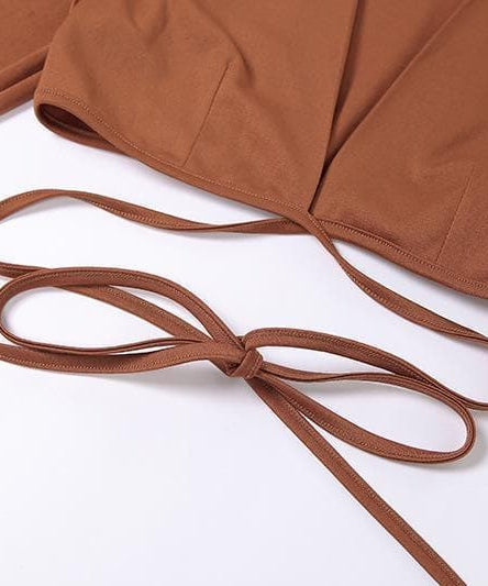 Autumn Radiance: Chic Flared Sleeve Crop Top & Slit Mini Skirt Set