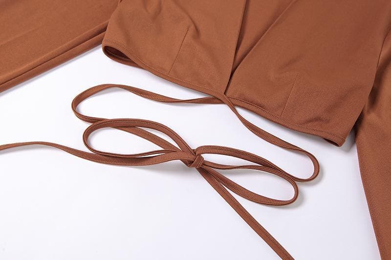 Autumn Radiance: Chic Flared Sleeve Crop Top & Slit Mini Skirt Set