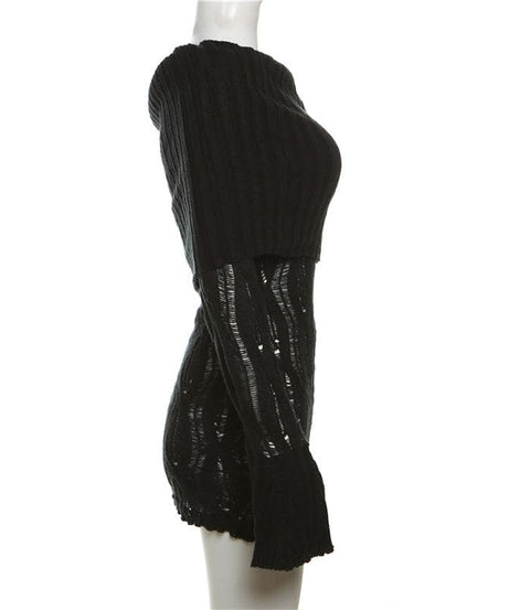 Sultry Black Crochet Off-Shoulder Mini Dress - Fall Party & Night Out Essential