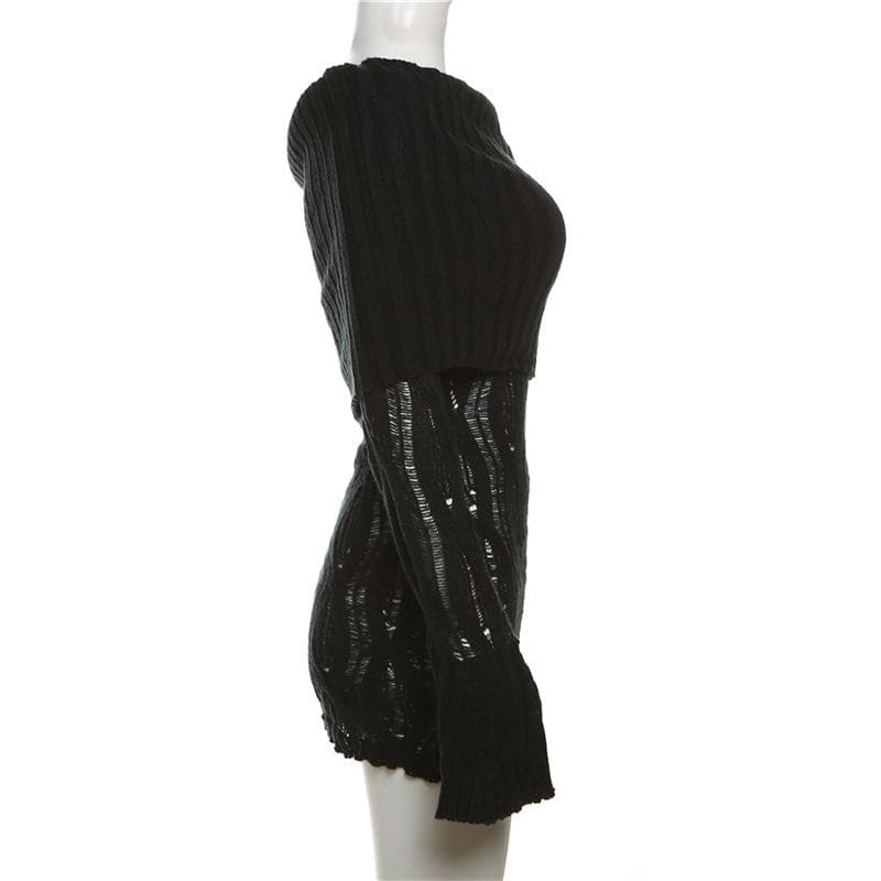 Sultry Black Crochet Off-Shoulder Mini Dress - Fall Party & Night Out Essential