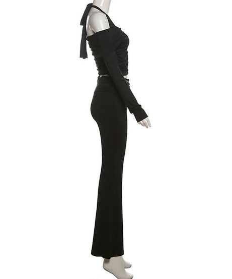Gothic Glam Halter Off-Shoulder Flared Pant Set - Fall & Holiday Party Ready