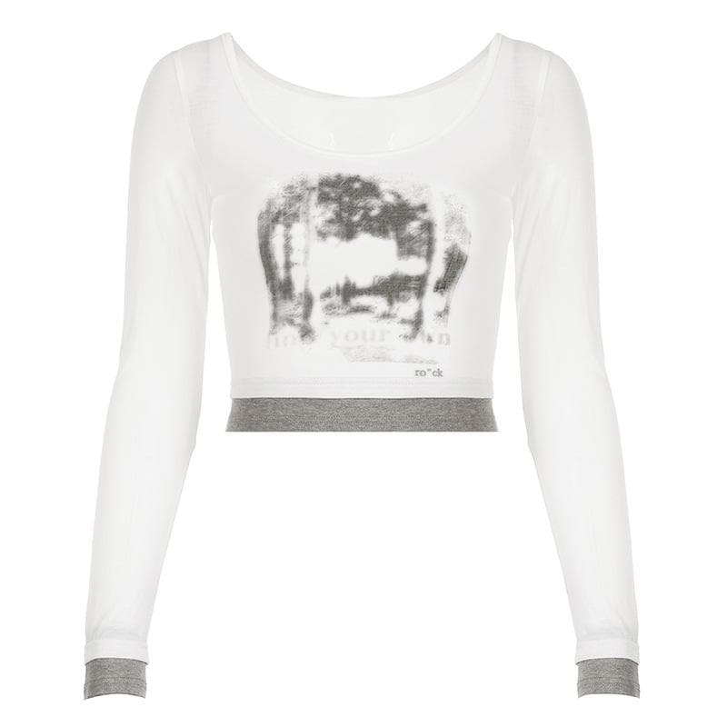 Fall 'Rock Your Style' Distressed Graphic Long Sleeve Crop Top for Women