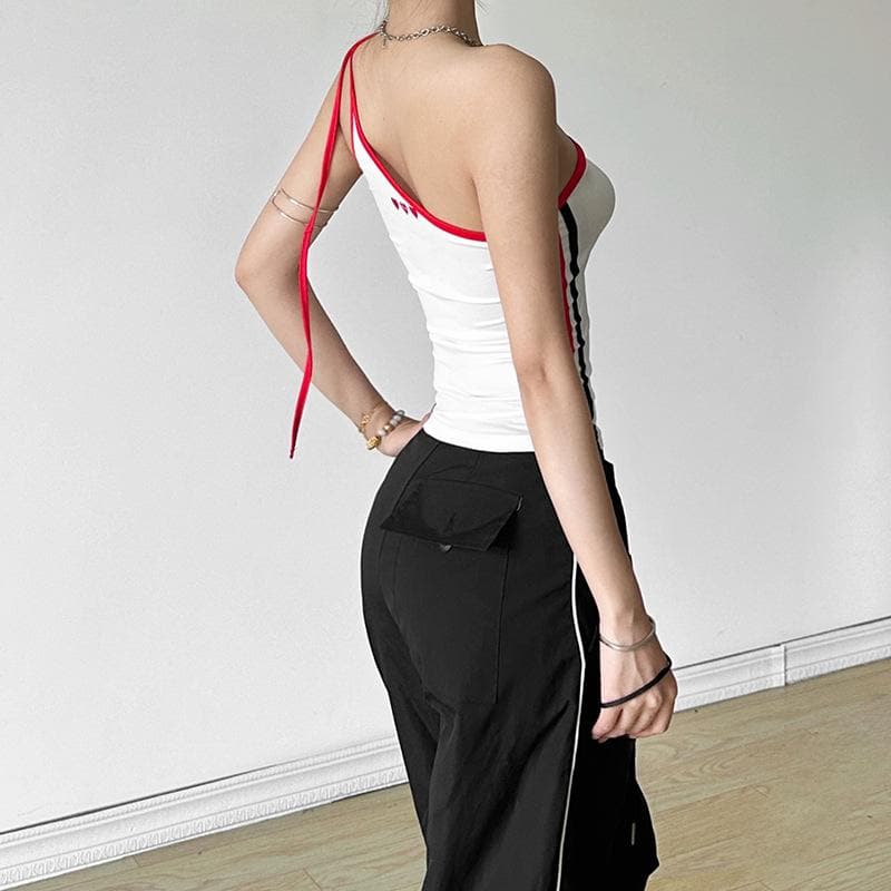 Edgy "BADBLOOD 91" One-Shoulder Graphic Top - Y2K Streetwear Chic for Fall