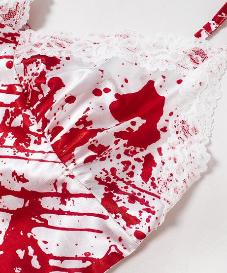 Killer Chic: Women's Blood Splatter Halloween Cami Dress with Lace Trim – Spooky Costume
