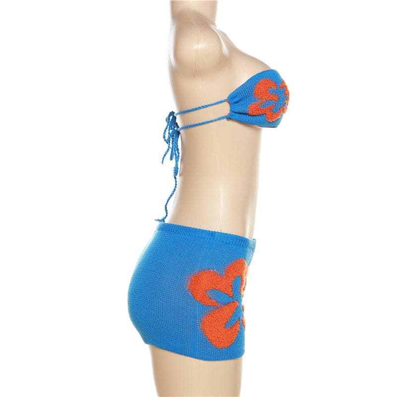 Vibrant Bloom Knit Halter & Shorts Set - Your Chic Fall Getaway & Layering Co-ord