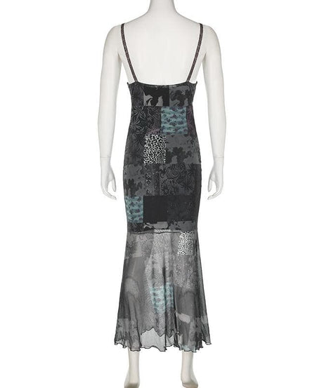 Enchanting Patchwork Mesh Maxi Slip Dress | Velvet, Lace & Fall Grunge Chic