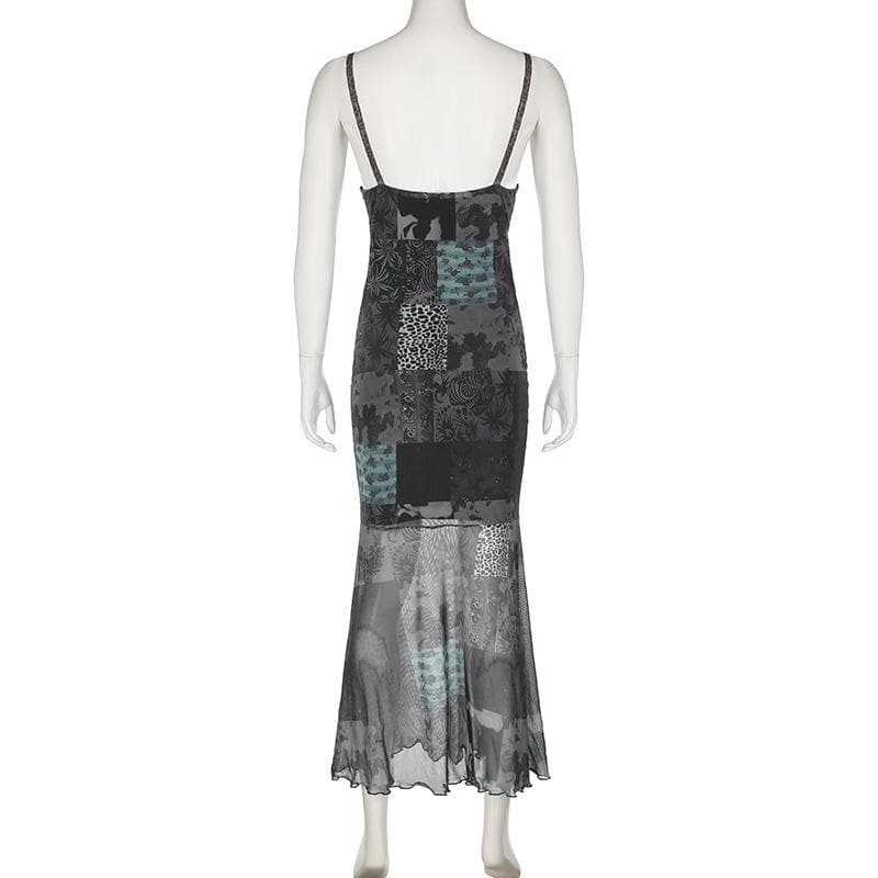 Enchanting Patchwork Mesh Maxi Slip Dress | Velvet, Lace & Fall Grunge Chic