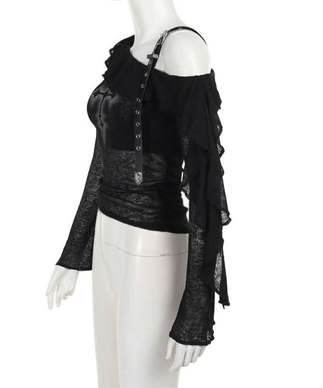 Gothic Glam Cross One-Shoulder Top - Edgy Fall & Halloween Statement