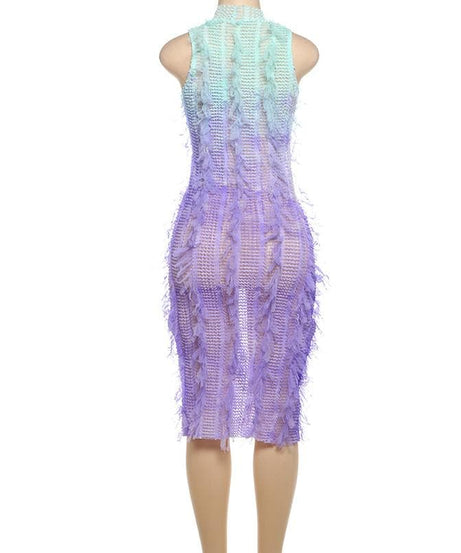 Ombre Fringe Sheer Bodycon Midi Dress | Glamour for Fall Parties & Beyond