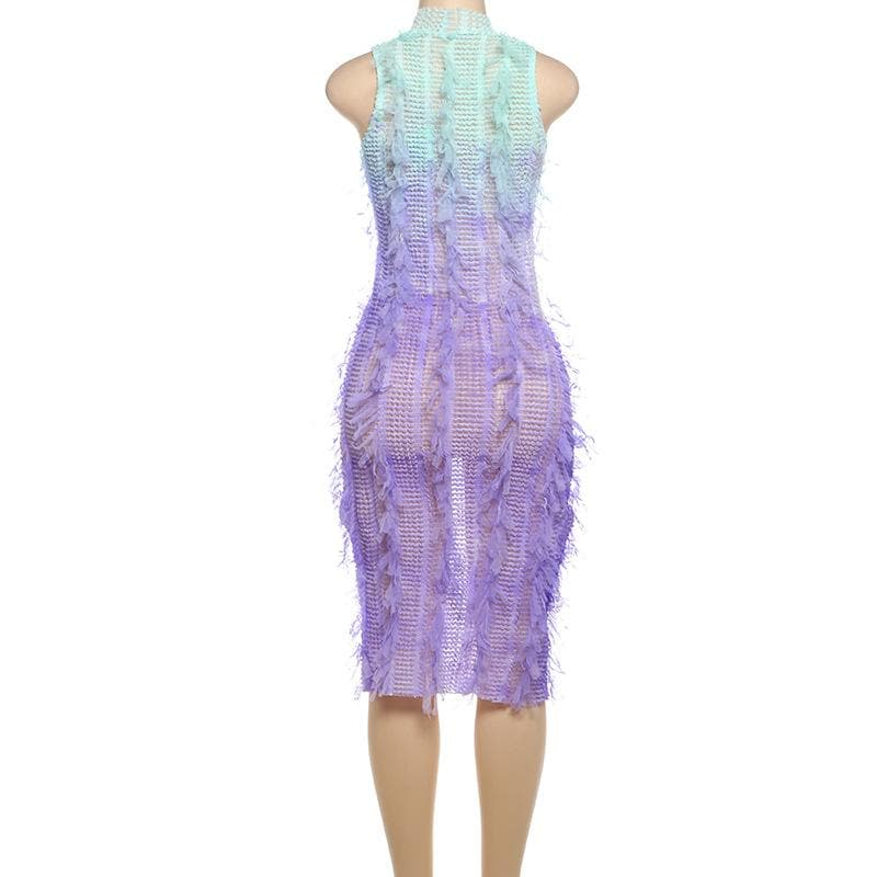Ombre Fringe Sheer Bodycon Midi Dress | Glamour for Fall Parties & Beyond
