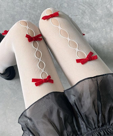 Coquette Red Bow Fishnet Tights | Halloween & Fall Fashion Must-Have