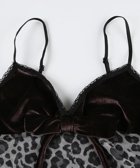 Fall Luxe: Velvet & Leopard Print Bow Cami Top - Chic Y2K Style for American Women