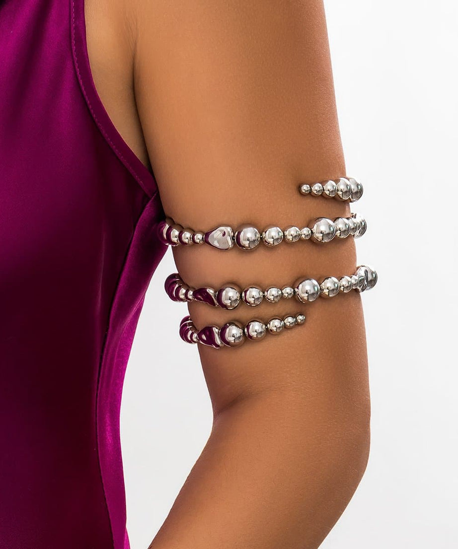 Boho Luxe Silver Beaded Wrap Arm Cuff - Statement Fall & Holiday Jewelry for Women