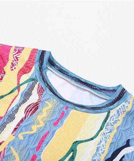 Vibrant Coogi-Inspired Long Sleeve Crop Top & Shorts Set - Chic Fall Loungewear for Women