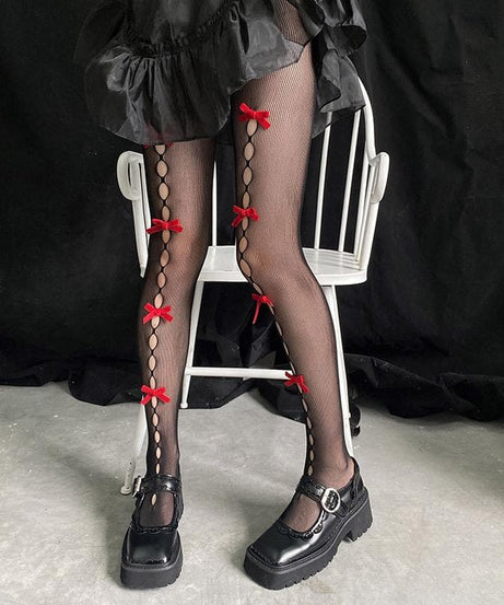 Coquette Red Bow Fishnet Tights | Halloween & Fall Fashion Must-Have