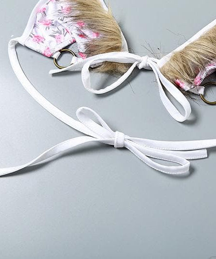 Wild Bloom Fluffy Halter Bikini & Lingerie Set - O-Ring Floral, Festival & Halloween Ready