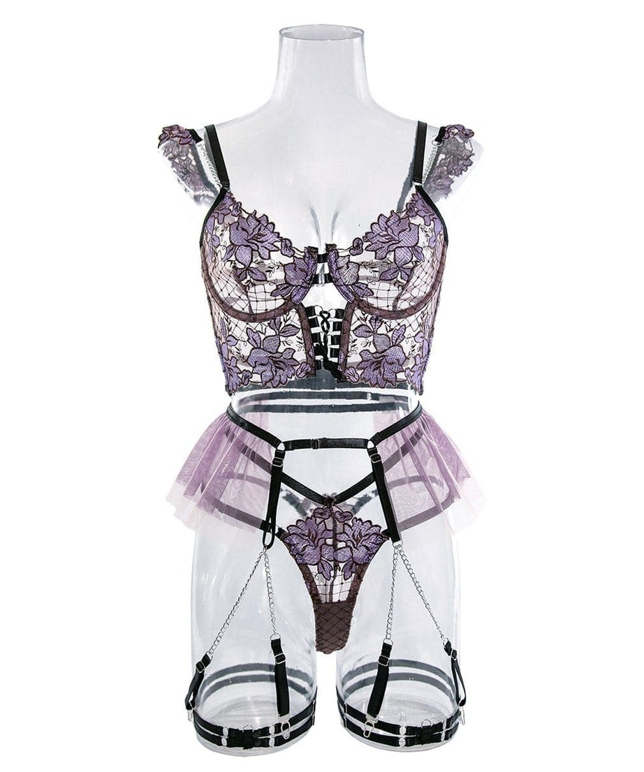 Mystique Bloom Chain & Mesh Garter Lingerie Set - Ignite Your Fall Nights
